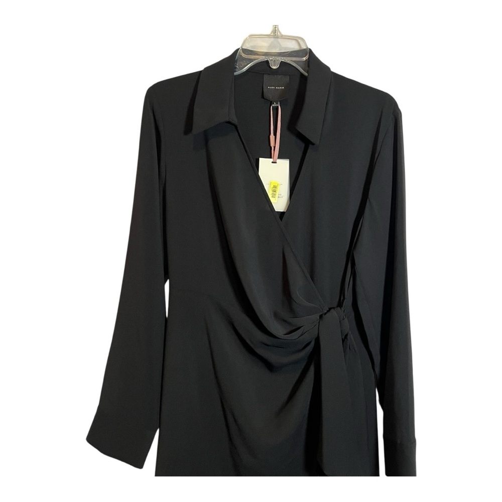 NWT Alex Marie Black Long Sleeve Midi Wrap Dress Size Large - Picture 2 of 10
